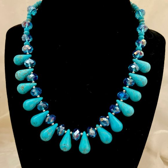 💖 Turquoise Tear Drop Necklace and Earrings /NS79 - Picture 2 of 3